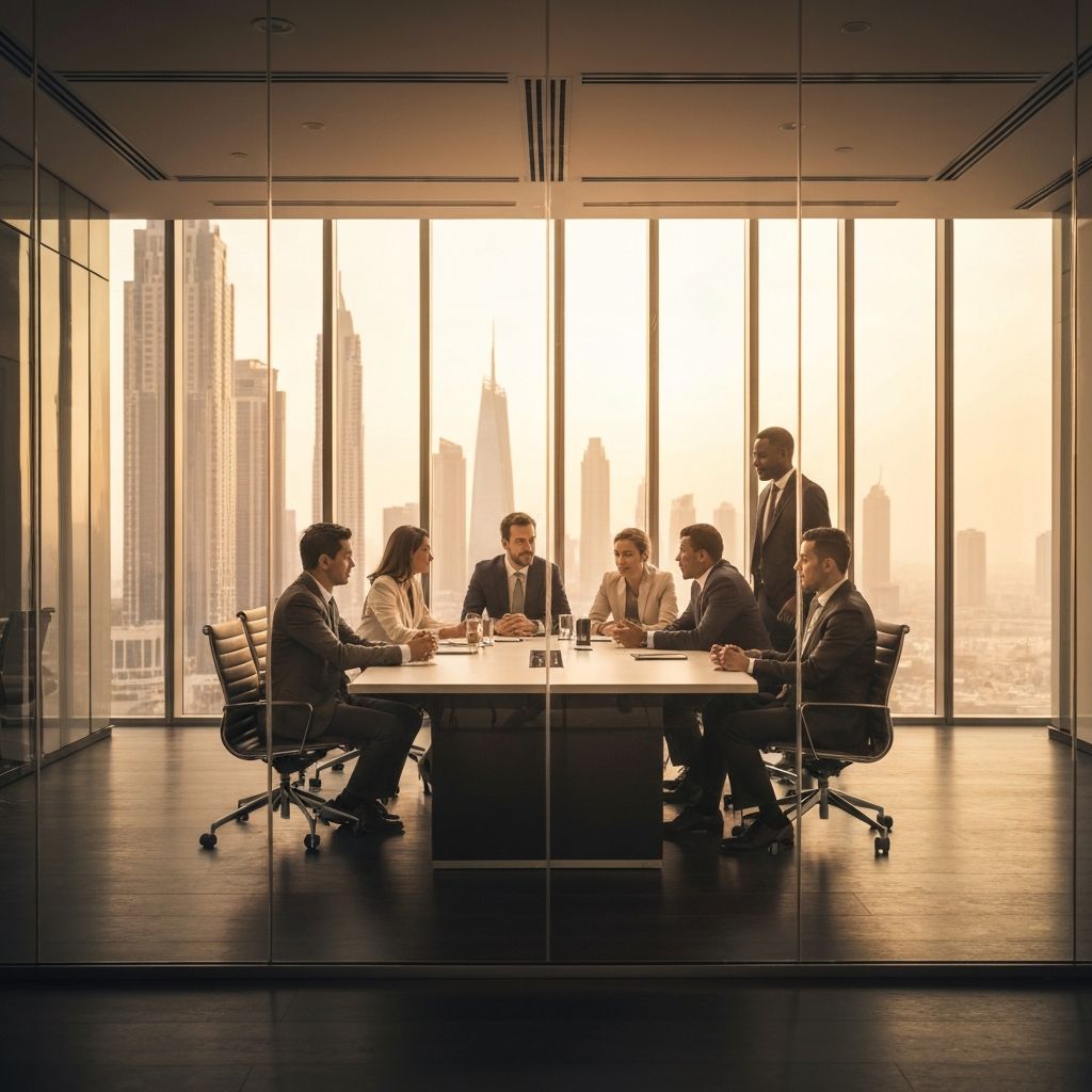 Executive leadership meeting in modern boardroom